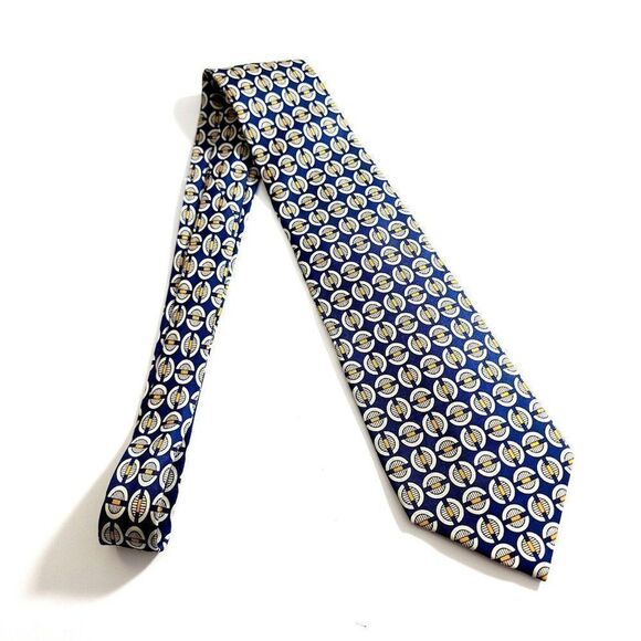 Mark Shale Blue Yellow Geometric Print Wide Silk Tie - Picture 7 of 7